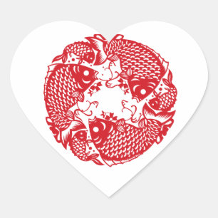 Red Whirling Koi Carp Fish Group Classic Heart S Sticker