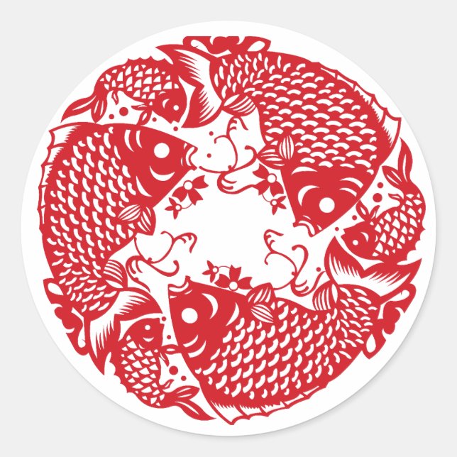 Red Whirling Koi Carp Fish Group Classic Round Sti Sticker (Front)