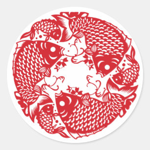 Red Whirling Koi Carp Fish Group Classic Round Sti Sticker