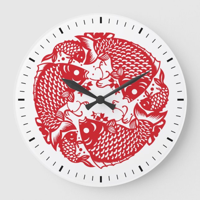 Red Whirling Koi Carp Fish Group Classic WC Large Clock (Front)