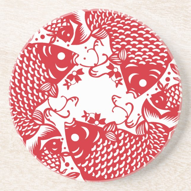 Red Whirling Koi Carp Fish Group Coaster (Front)