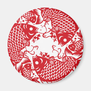 Red Whirling Koi Carp Fish Group Custom Magnet