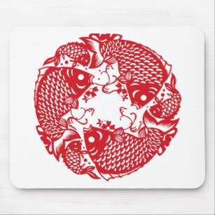 Red Whirling Koi Carp Fish Group Mousepad