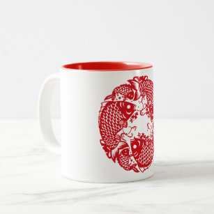 Red Whirling Koi Carp Fish Group TTCM Two-Tone Coffee Mug