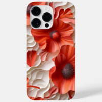 RED WHITE 3-D LOOK POPPY ANEMONE FLOWERS