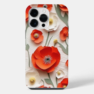 RED WHITE 3-D LOOK POPPY ANEMONE FLOWERS iPhone 14 PRO MAX CASE