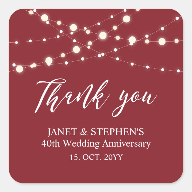 Red & White 40th Wedding Anniversay Celebration Square Sticker (Front)