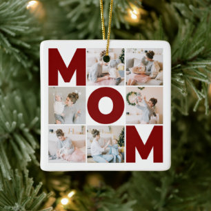 Red & White 6 Photo Collage Mum Ceramic Ornament
