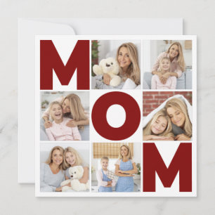 Red & White 6 Photo Collage Mum Flat Card