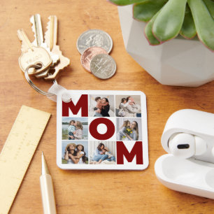 Red & White 6 Photo Collage Mum Keychain