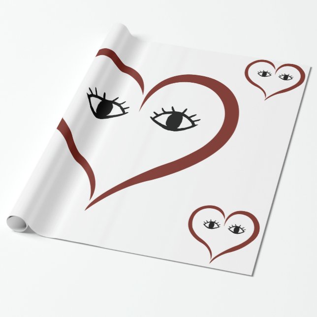 REd - White Abstract Art Heart Face Wrapping Paper (Unrolled)