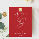 Red white abstract reindeer business Christmas Flyer<br><div class="desc">Red background,  and a white abstract one line reindeer.  Personalise and add a your business logo,  name and year. Text: Merry Christmas. 

Back: add your message.</div>