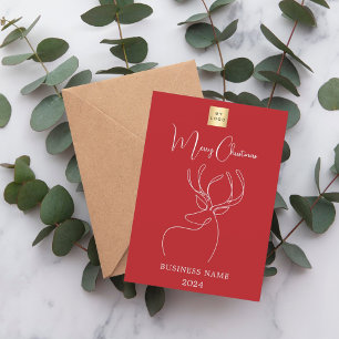 Red white abstract reindeer business Christmas Holiday Card