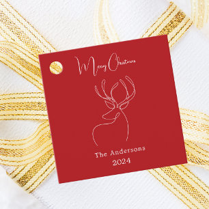 Red white abstract reindeer modern Christmas Favour Tags