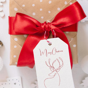 Red white abstract reindeer modern Christmas Gift Tags