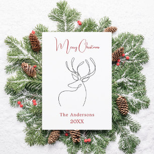 Red white abstract reindeer modern Christmas Holiday Card
