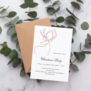 Red white abstract reindeer modern Christmas Party Invitation