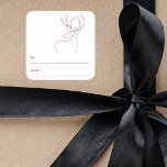 Red white abstract reindeer modern Christmas Square Sticker<br><div class="desc">White background,  and a red abstract one line reindeer.  A to/from tag.  space for you to write by hand.</div>