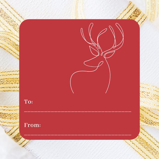 Red white abstract reindeer modern Christmas Square Sticker (Creator Uploaded)