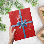 Red white abstract reindeer modern Christmas Wrapping Paper<br><div class="desc">Red background,  and a pattern of white abstract one line reindeer.  Personalise and add your name and year. Text; Merry Christmas</div>
