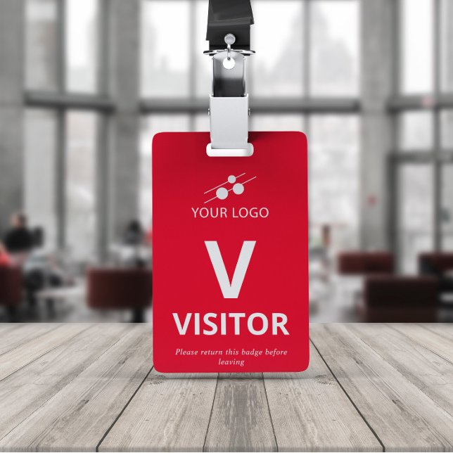 Red White Add Your Logo Visitor ID Badge (Creator Uploaded)