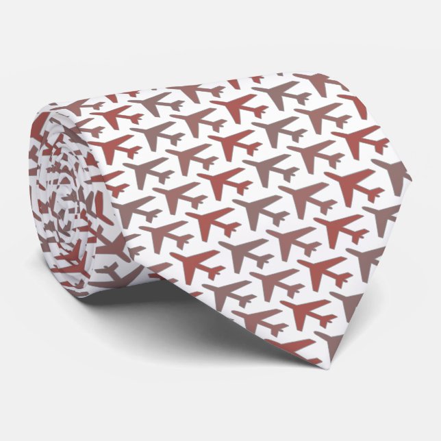 Red White Aeroplane Tie Printed on Front Side Only (Rolled)