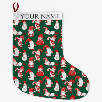 Red & White All-Over Christmas Gnome Pattern Large Christmas Stocking