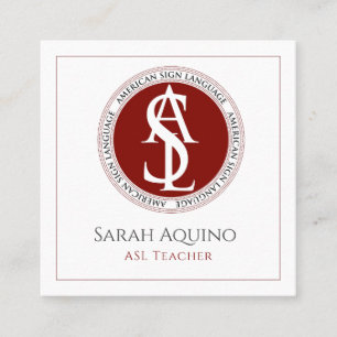 Red & White American Sign Language ASL Logo Square Business Card