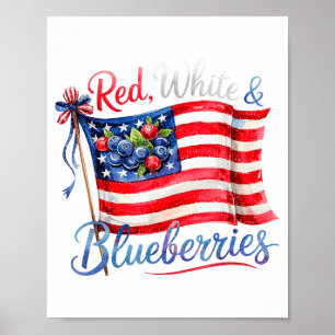 Red White &amp; Blueberries Coquette Flag Bow Men  Poster