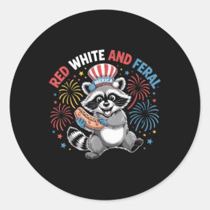 Red White &feral Funny Cute Racoon 4th Of Jul Classic Round Sticker