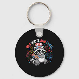 Red White &feral Funny Cute Racoon 4th Of Jul Key Ring