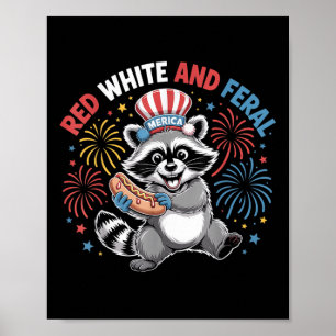 Red White &feral Funny Cute Racoon 4th Of Jul Poster
