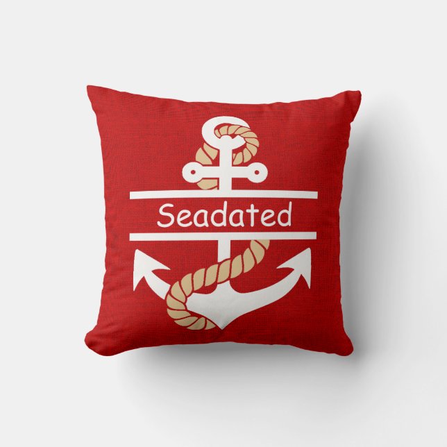 Red White Anchor Nautical Throw Pillow (Front)