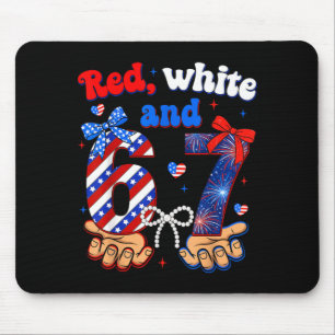Red White And 67 Funny Six Seven Meme 4th Of July Mouse Pad