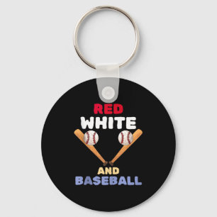 Red white and baseball patriotic bat ball 4th of key ring