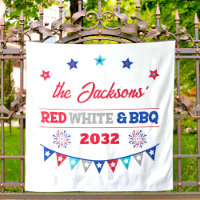 Red white and BBQ 4th july family name fireworks