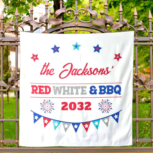 Red white and BBQ 4th july family name fireworks Tapestry (Creator Uploaded)