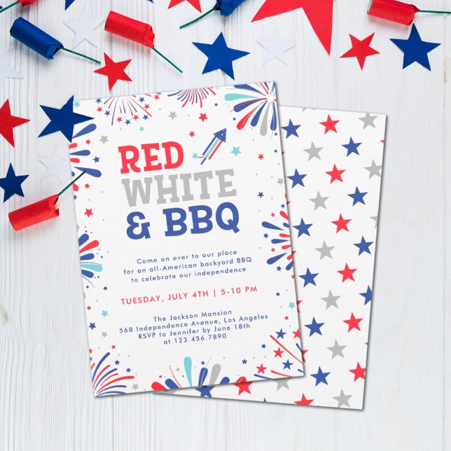 Red white and BBQ 4th july patriotic fireworks Invitation (Creator Uploaded)