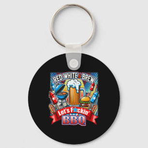 Red White And Bbq 4th Of July American Flag Key Ring