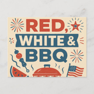 red, white and bbq invitation postcard