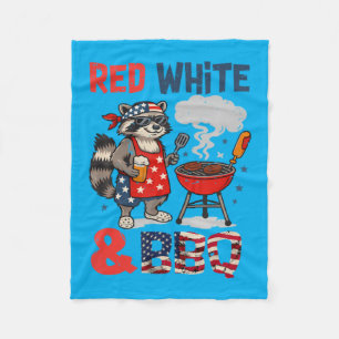 Red White And Bbq Racoon Funny 4th Of July Grill Fleece Blanket