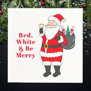 Red White and Be Merry Santa Wine Napkin