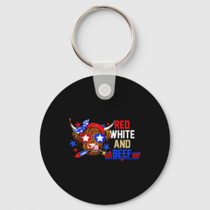 Red White And Beef 4th Of July Cattle American Fla Key Ring