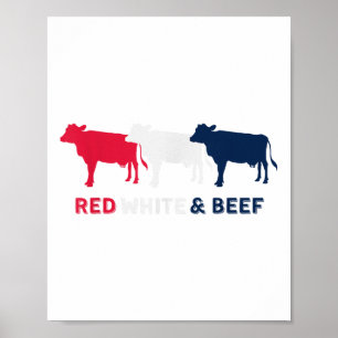 Red White And Beef 4th Of July Cattle Cow American Poster