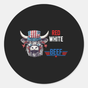 Red White And Beef Usa Flag 4Th Of July Cow Classic Round Sticker