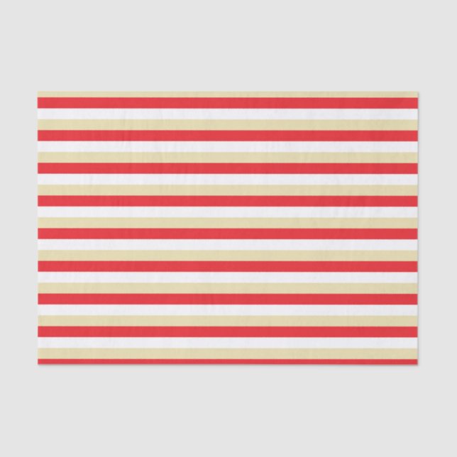 Red, White and Beige Stripes Tissue Paper (Front)