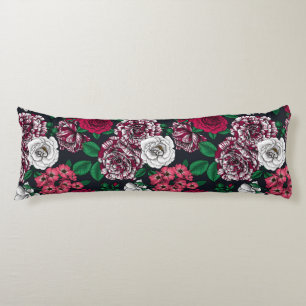 Red, white and bi-colour roses with green leaves o body cushion