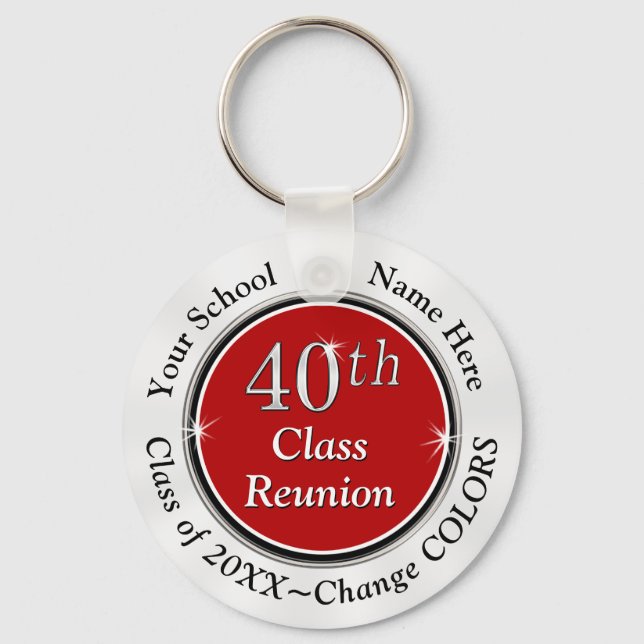 Red, White and Black 40th Class Reunion Ideas Key Ring (Front)