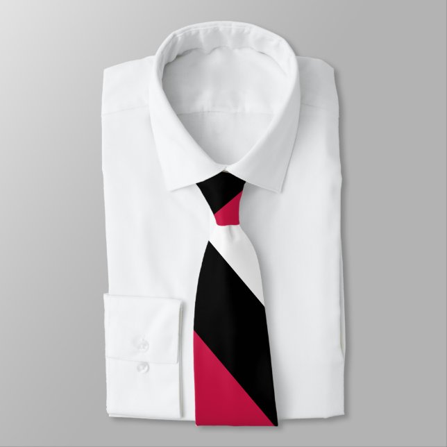 Red White and Black Broad University Stripe Tie (Tied)
