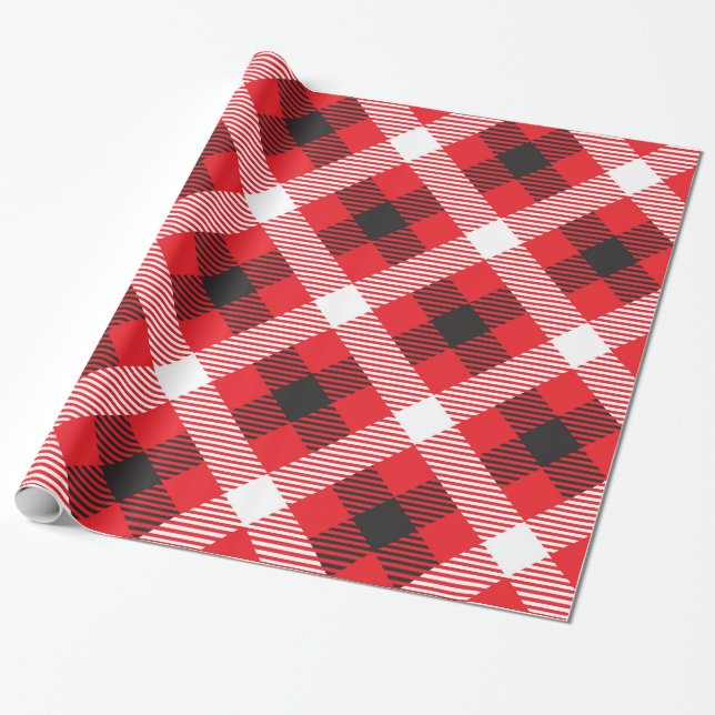 Red white and black buffalo plaid pattern wrapping paper (Unrolled)